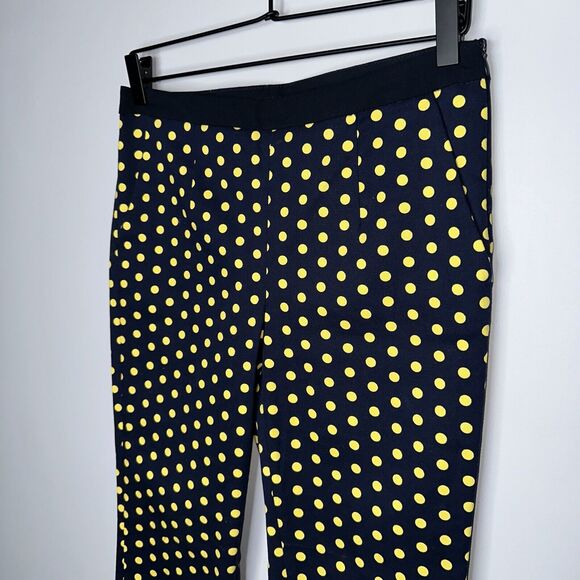 Zara Basic Women’s Polka Dot Ankle Zip Pants Navy Blue Yellow Size Medium - Picture 2 of 4